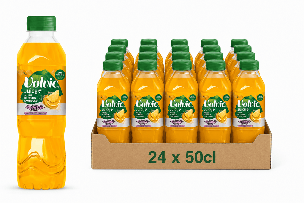 VOLVIC JUICY Eau aromatisée aux fruits exotiques - Pack de 24x50cl