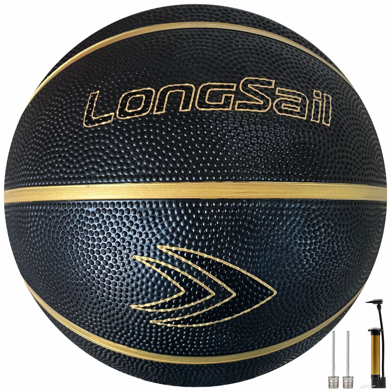 LONGSAIL Ballon de basket-ball en caoutchouc haute qualité (29,5 po) Taille 7 Noir/Or