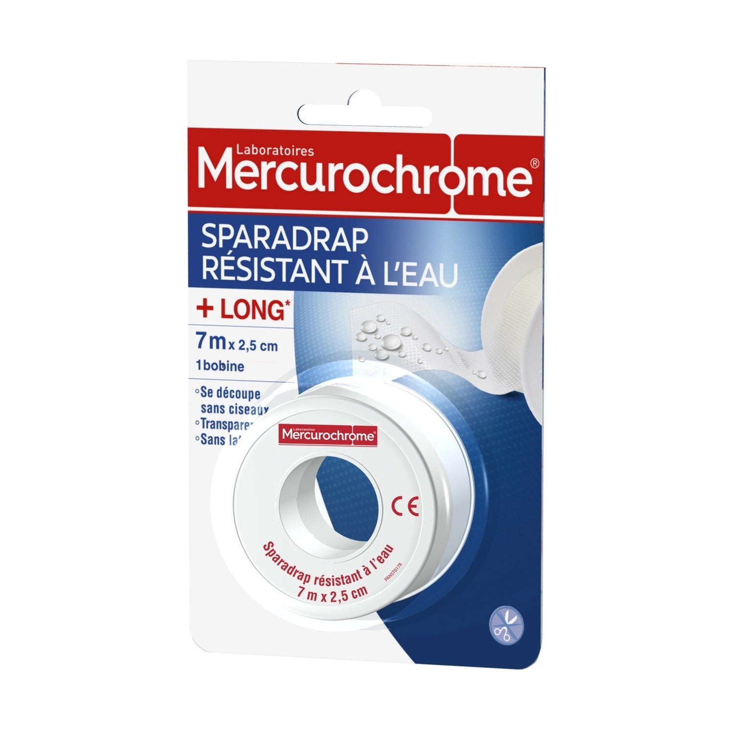 MERCUROCHROME Sparadrap Résistant à l'Eau Microperforé 7mX2,5cm