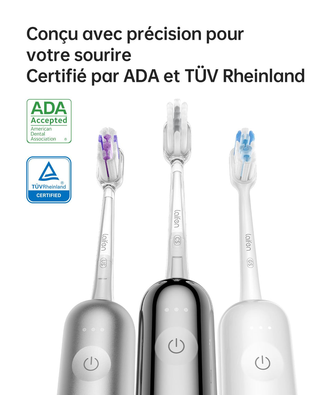 Laifen Wave Brosse à dents électrique sonique de voyage pour adultes à oscillation et vibration, 3 têtes de brosse, étanche IPX7, recharge magnétique, aluminium