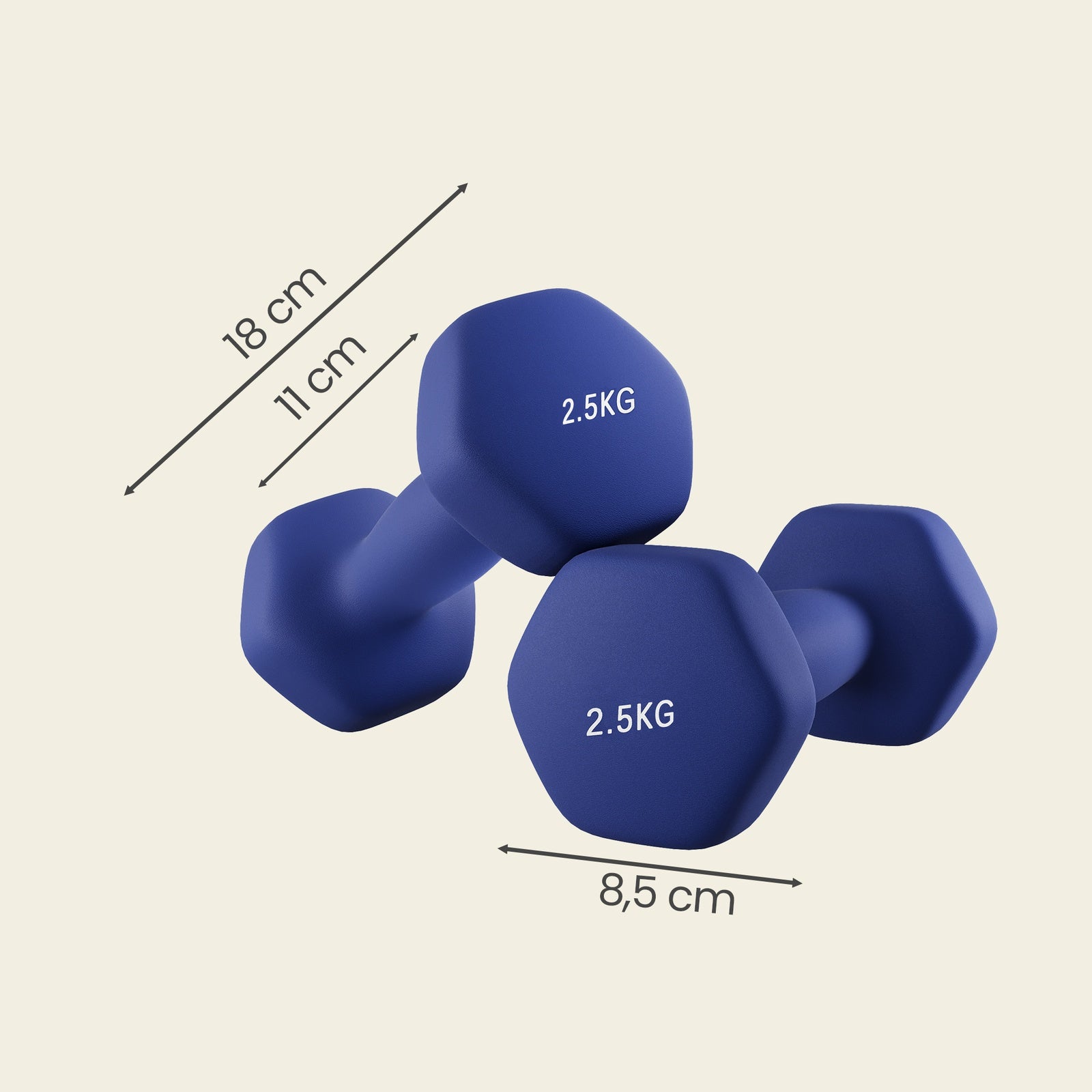 JOYFURNOSPaire d’haltères hexagonaux 2,5 kg, poids à main revêtus de néoprène pour entraînement à domicile, remise en forme et renforcement musculaire, bleu portuaire