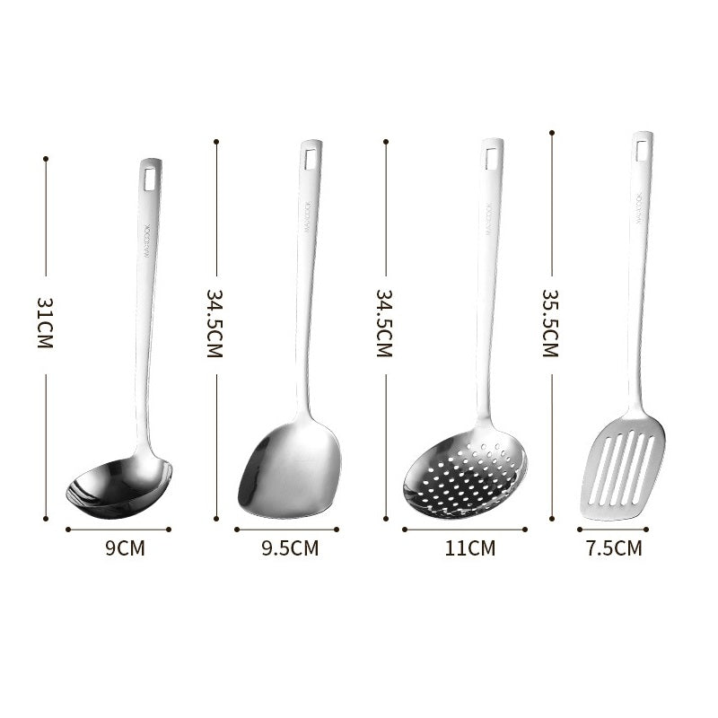 Maxcook Set de 4 ustensiles de cuisine en acier inoxydable, comprend spatule à wok, retourneur ajouré, louche à soupe, écumoire