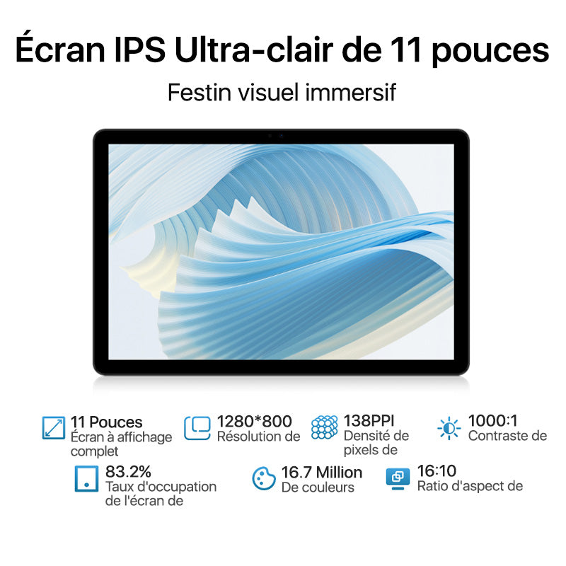 DOOGEE nouvelle tablette Android 15, tablette U11 de 11 pouces, équipée de l’IA Gemini, 16GB+128GB/2TB, batterie 8580mAh, Unisoc T7200, Wi-Fi 5G, prise en charge de Widevine L1, Bluetooth 5.0, appareils photo 13MP+5MP, GPS, OTG, bleu