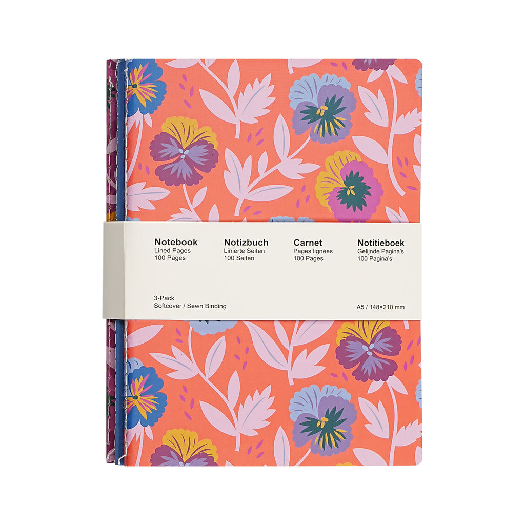 Jubiluu Lot de 3 carnets cousus A5 à couverture souple - 50 feuilles (papier offset 80 g) - Journal ligné crème classique pour école, bureau