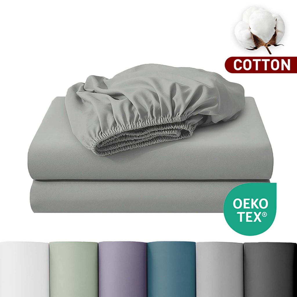 LeBonsoir Drap-housse 150 x 200 cm, hauteur de poche 30 cm, 100 % coton, bords élastiques anti-effilochage - Gris clair