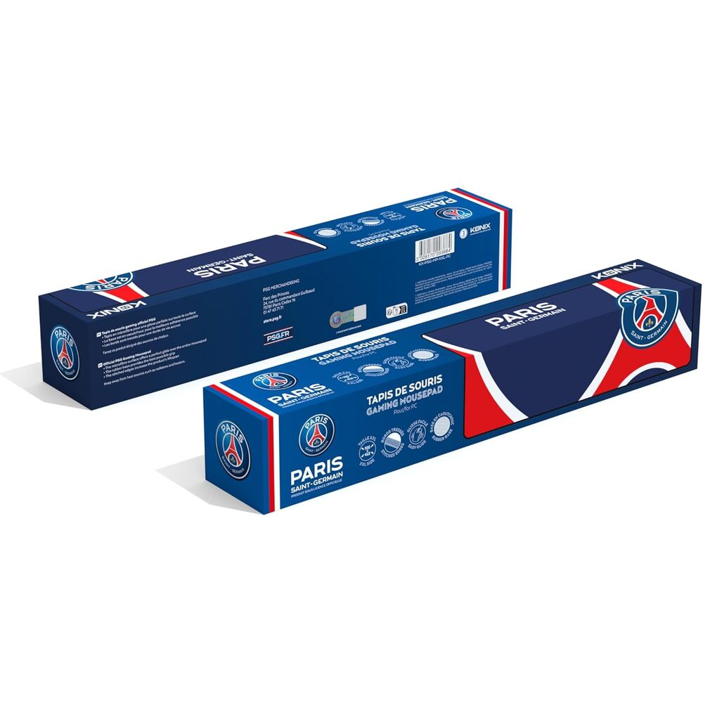 Konix PSG XXL Tapis de souris de jeu 90 x 46 cm - Surface en silicone 3D ultra-fine - Base en caoutchouc antidérapante - Bleu, blanc et rouge