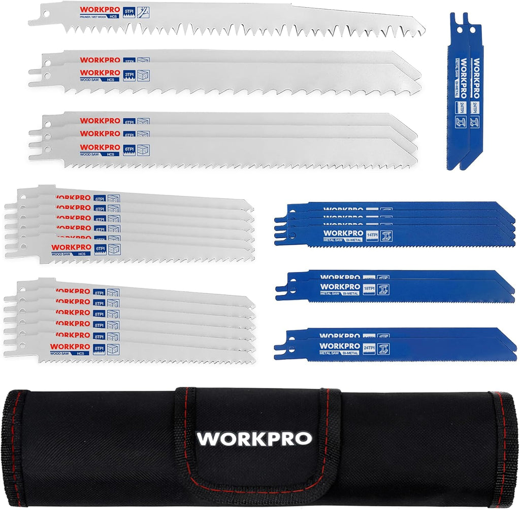 WORKPRO Lames de scie alternatives pour bois, métal et plastique, compatibles Bosch, Dewalt, Makita, Ryobi, Milwaukee, avec sac - 32 pièces