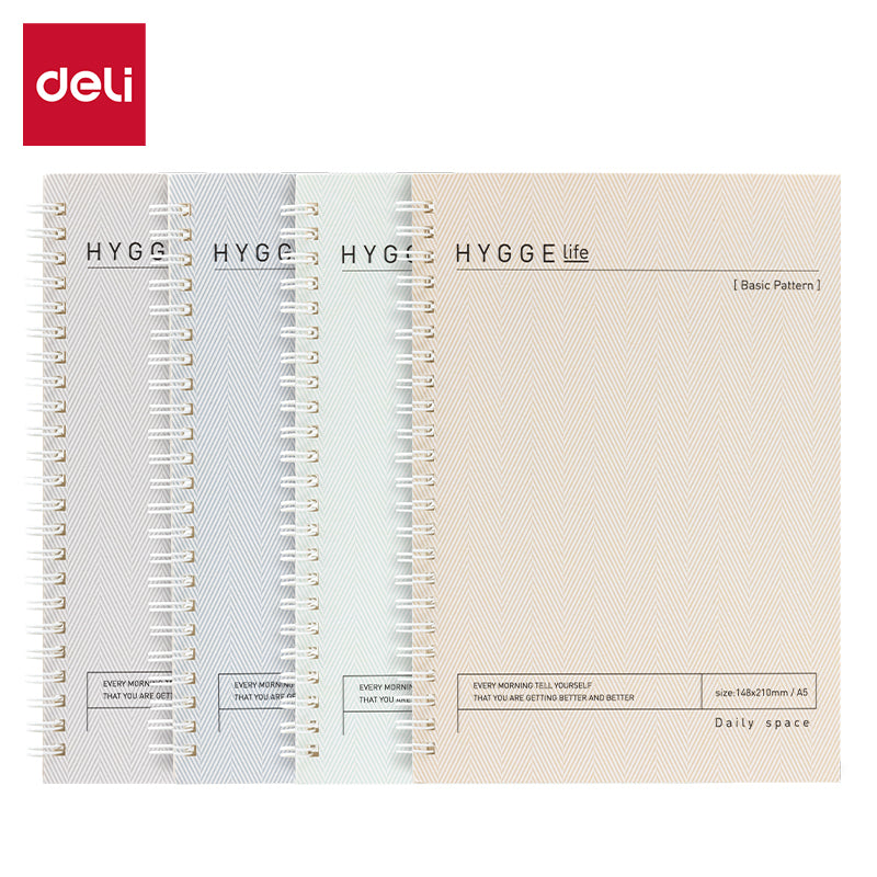 Deli Carnet à spirale, A5 (148 x 210 mm), 60 feuilles/120 pages, 70 g/m² - Parfait pour les étudiants, le bureau et le journaling, Série Harmony Light, Lot de 4