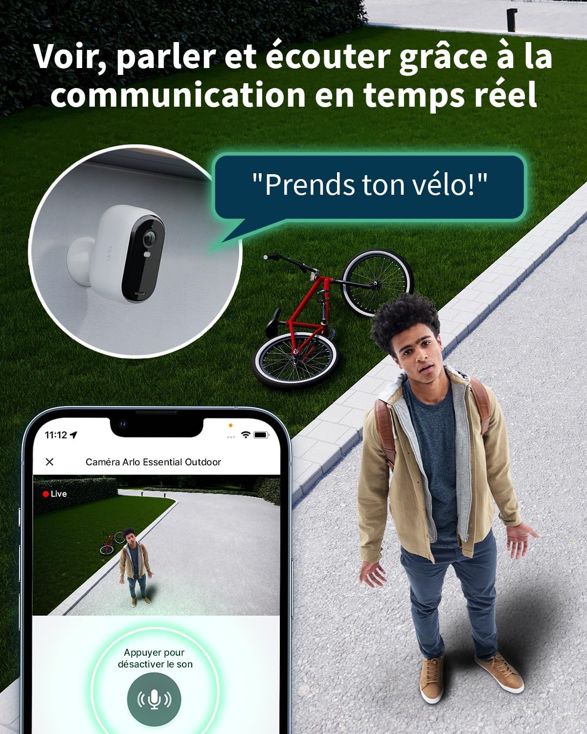 Arlo VMK3350-100EUS Caméra de sécurité extérieure WiFi 2K Essential 2, Lot de 3 caméras et 3 panneaux solaires, Blanc
