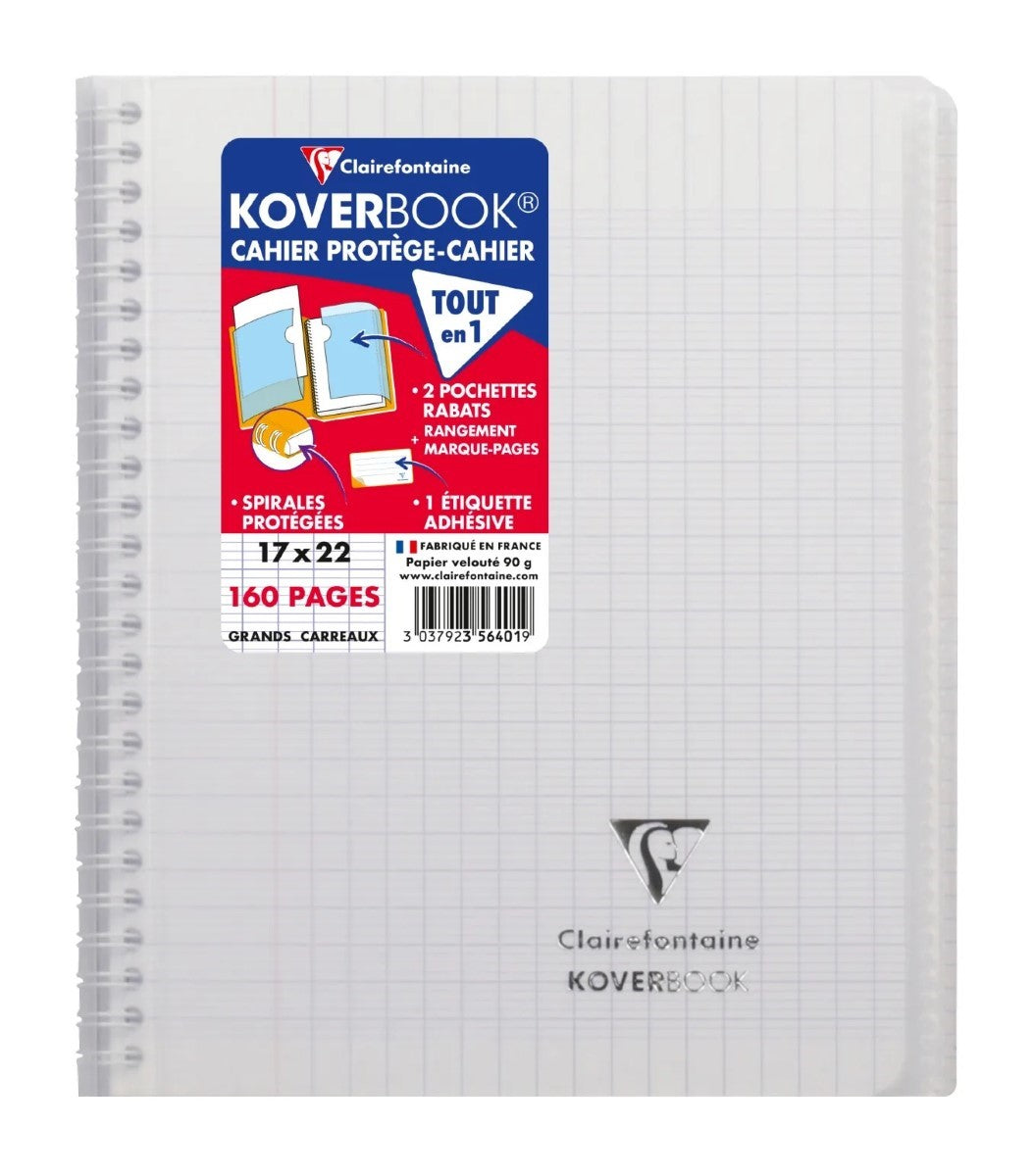 Koverbook Carnet à Spirale 17x22 cm Réglure Large 160 Pages Couverture Transparente