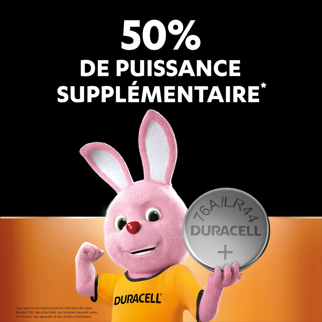 DURACELL LR44 Lot de 4 piles alcalines spéciales 1,5 V A76, jusqu'à 50% de puissance en plus