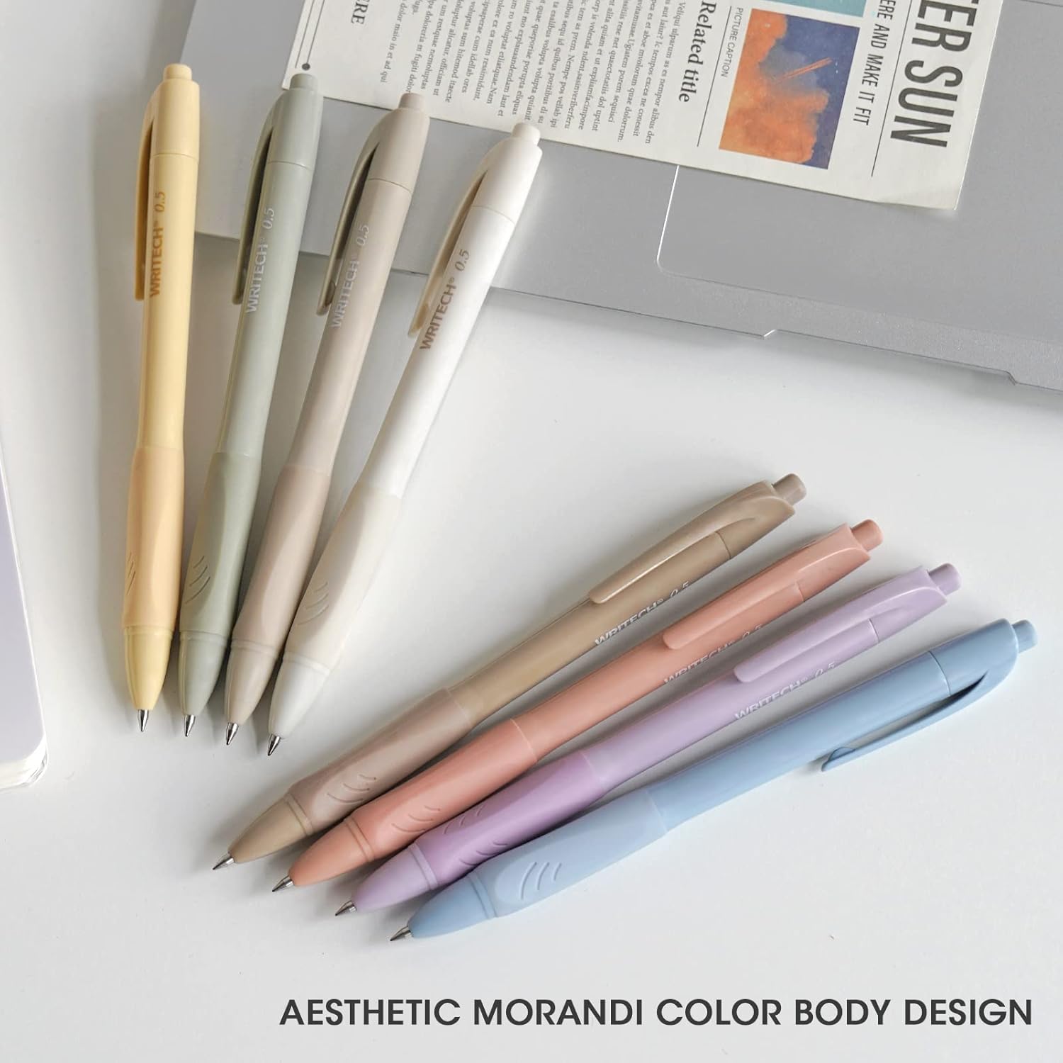 WRITECH Stylos gel 0,5 mm avec prise en main douce - Lot de 8 stylos rétractables à encre noire pour écriture fluide, sans bavure ni tache