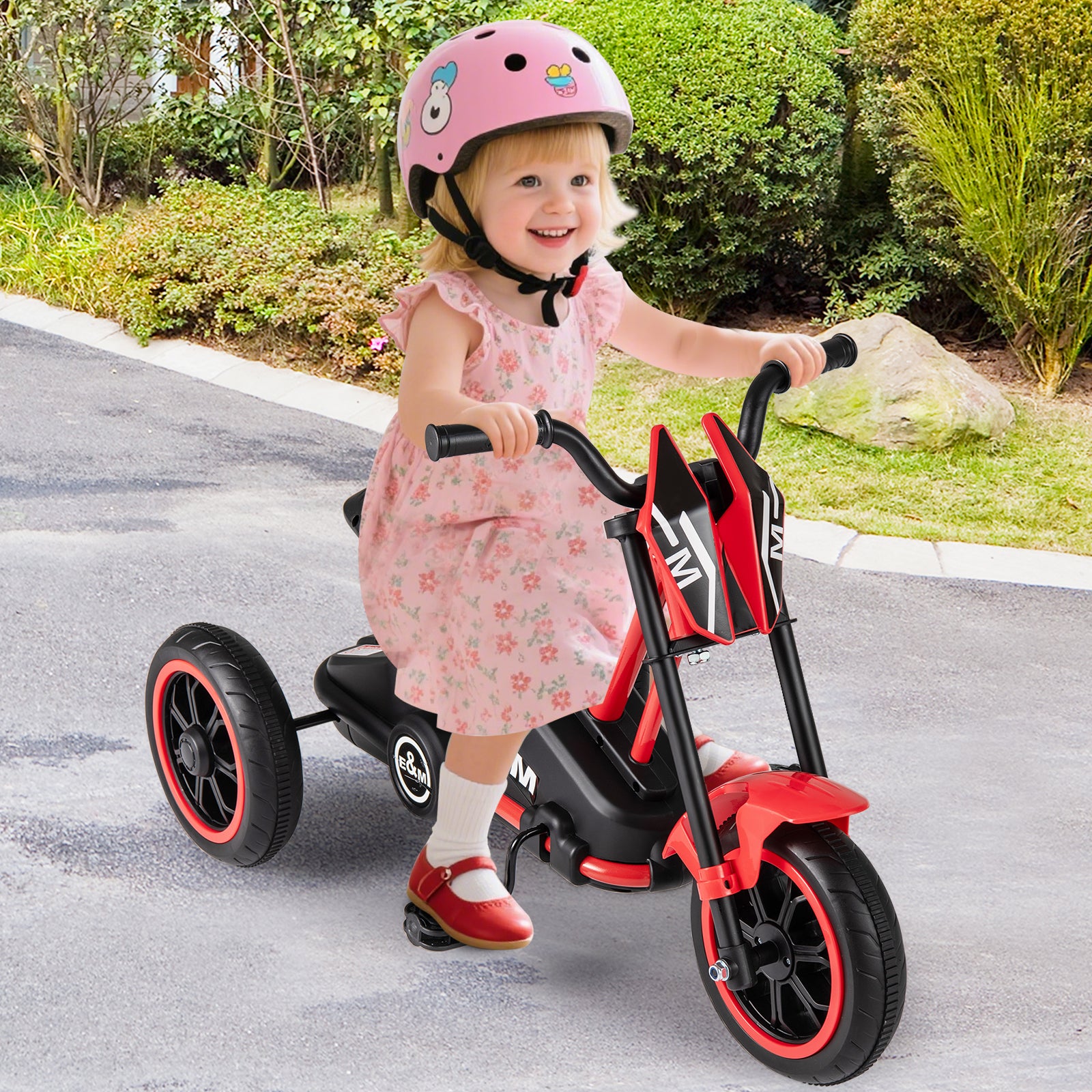 Costway Vélo enfant à trois roues avec pédales et guidon Rouge