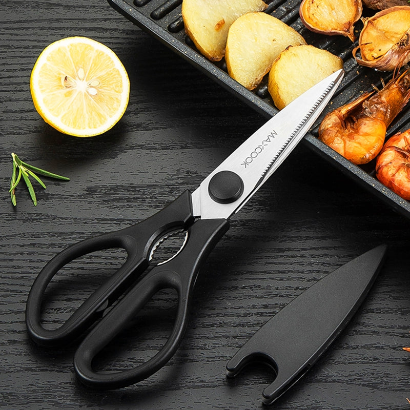 Maxcook MCPJ9562 Lot de 3 accessoires de barbecue en acier inoxydable avec pinces à barbecue, pinceau à huile et ciseaux - Noir
