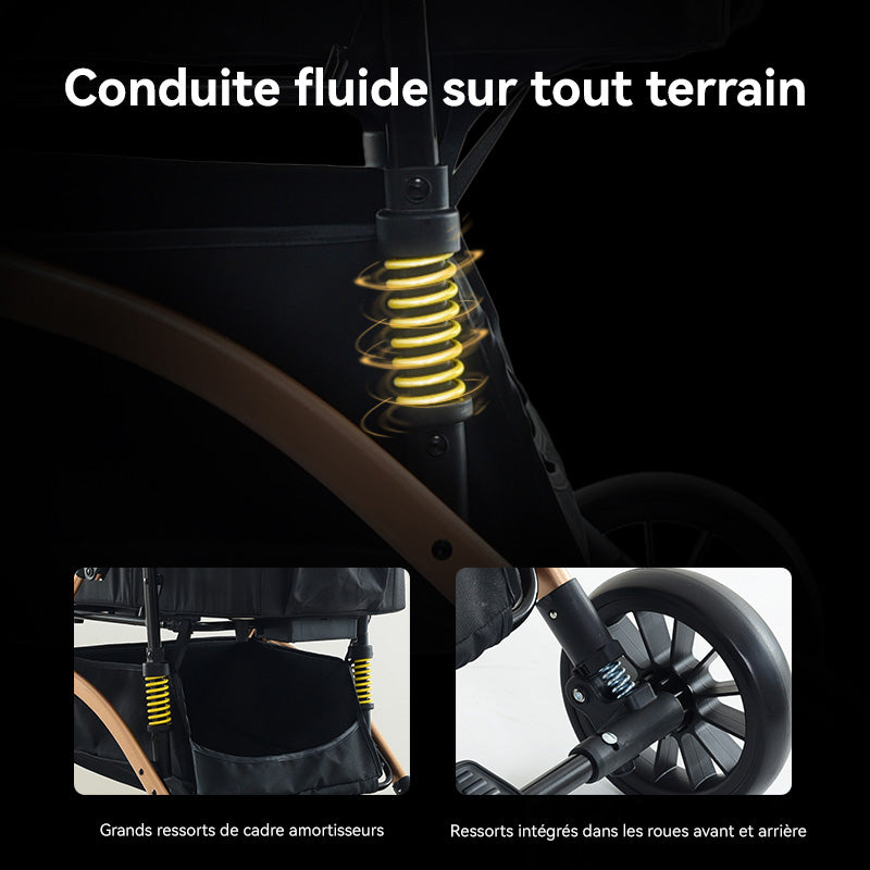 Blinkit 6 Poussette pour animaux de compagnie légère à absorption de chocs sextuple, poussette d'extérieur pliable à un bouton avec guidon réglable, matériau en acier au carbone, noir