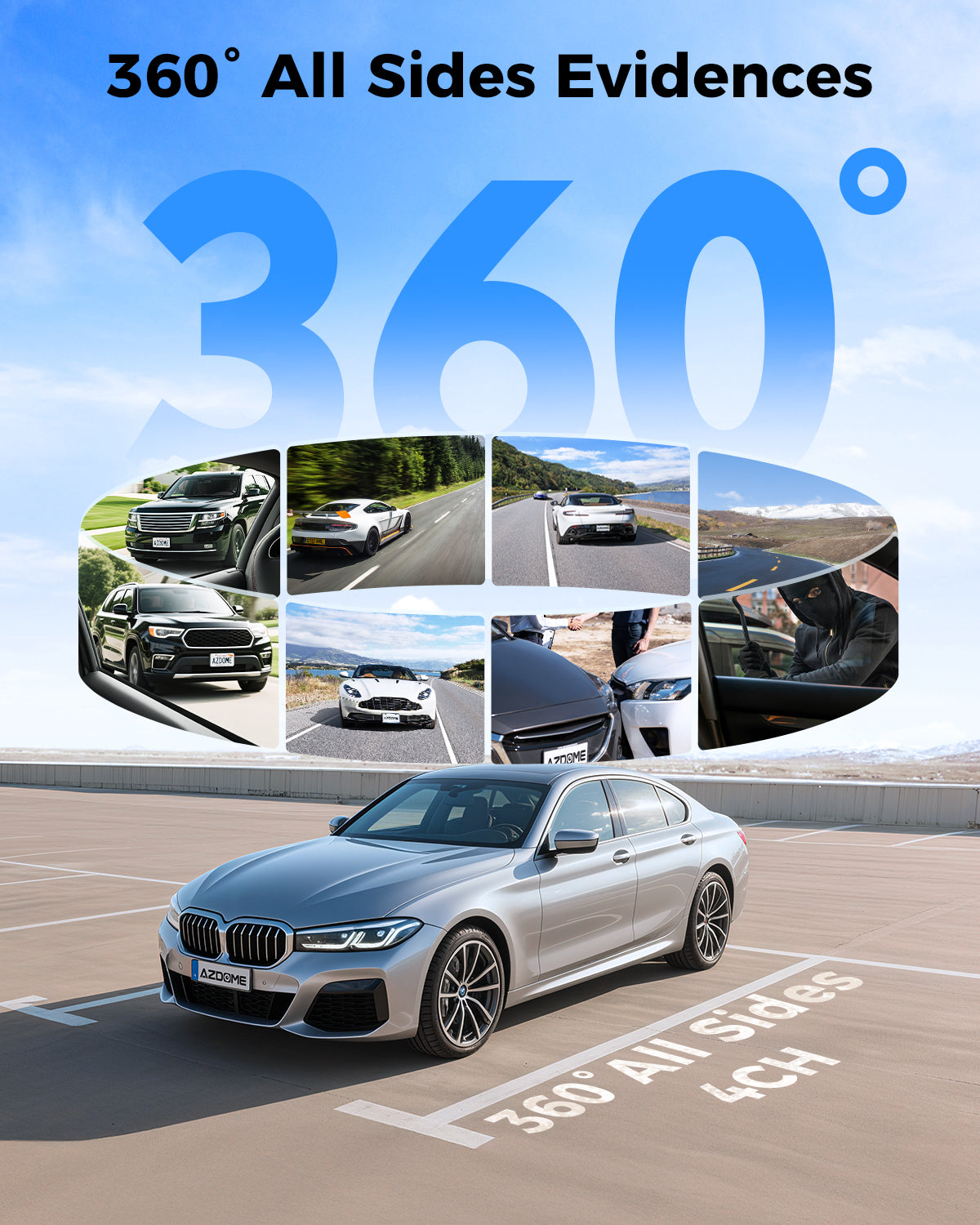 AZDOME M660 Dashcam Voiture 4 Canaux 4K 360 Degrés avec 128 Go eMMC, Dashcam 2,5K + 3 x 1080P, WiFi 5G, Dashcam Voiture Contrôle Vocal Vision Nocturne IR Avant Arrière, Mode Stationnement