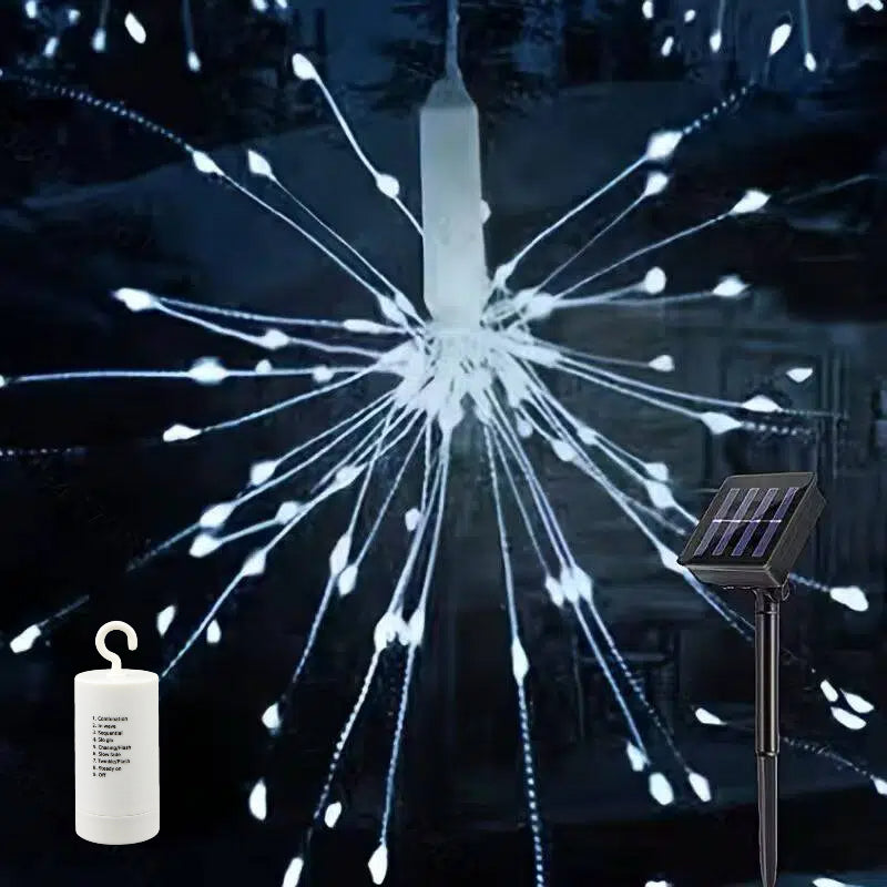 M.TK Suspension lumineuse LED Starburst, lampe feu d'artifice, 90 LED, blanc froid, fonctionne sur piles, pour Noël, extérieur, terrasse, jardin