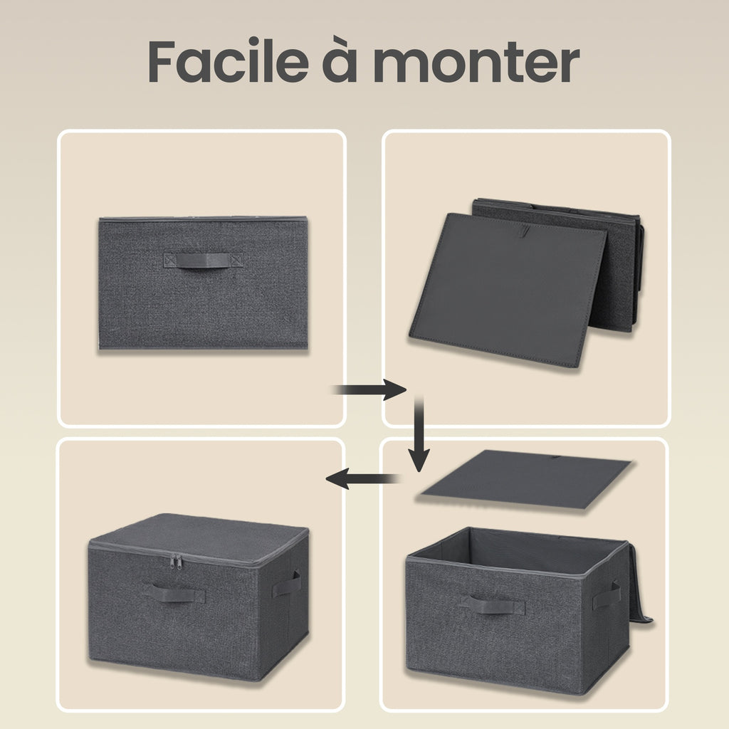 JOYFURNOS Boîtes de rangement pliables, lot de 6, organiseur de vêtements zippé avec couvercles solides et poignées renforcées, grande capacité de 30L par boîte