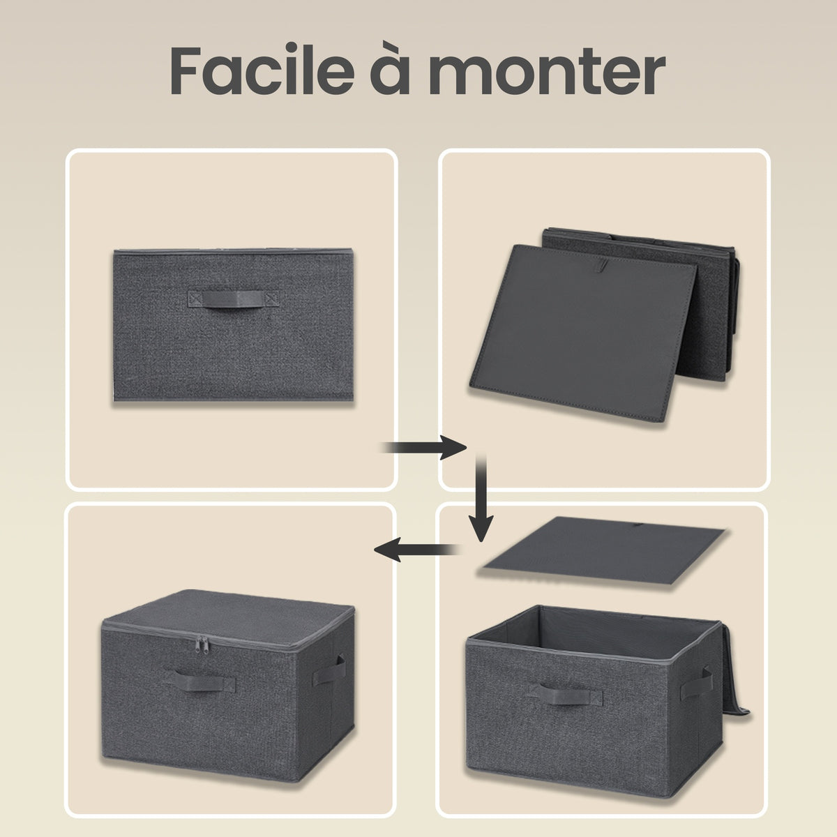 JOYFURNOS Boîtes de rangement pliables, lot de 6, organiseur de vêtements zippé avec couvercles solides et poignées renforcées, grande capacité de 30L par boîte
