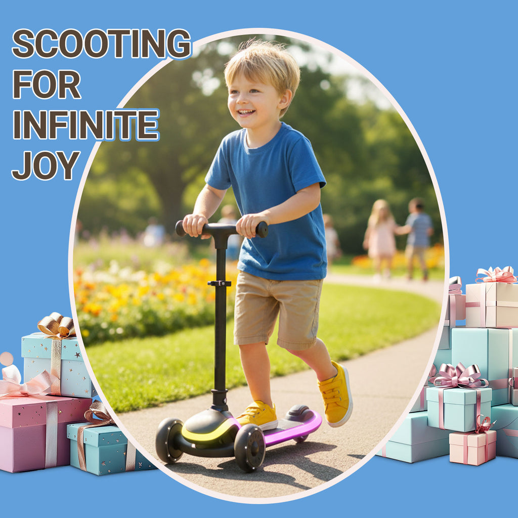 Neuleb YFQ Trottinette enfant pour garçons et filles 3-10 ans, trottinette à 3 roues lumineuse pour tout-petits avec modes LED dynamiques, pliable, hauteur réglable