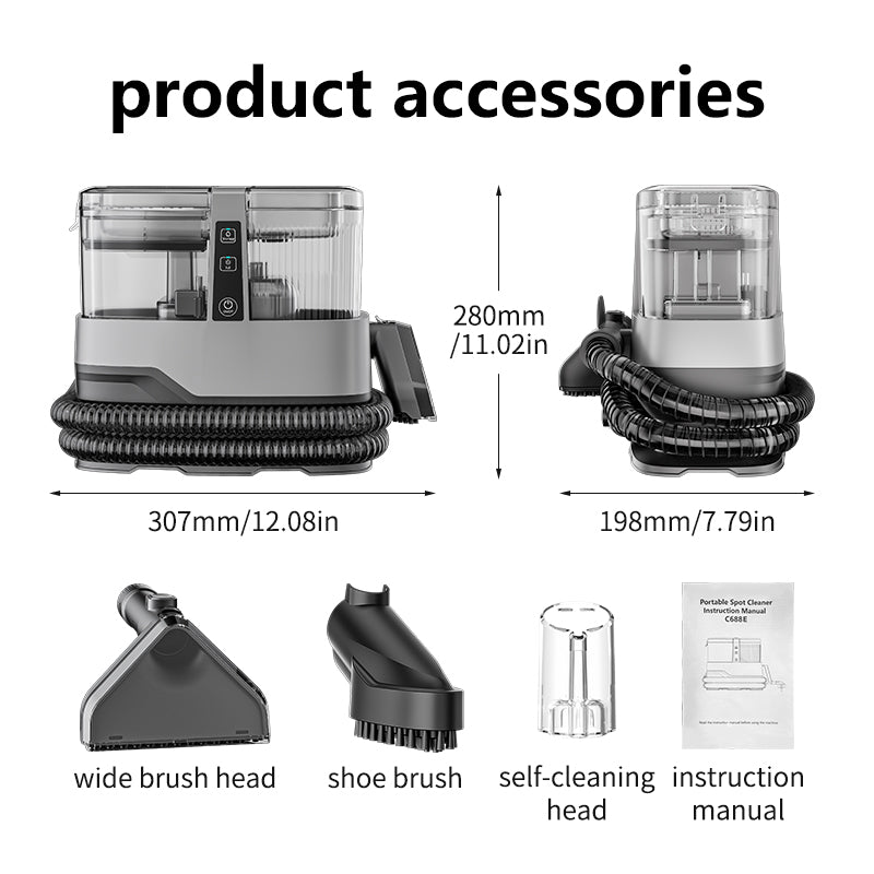 Omeser C688A machine nettoyeuse de tapis 600 W 17 kPa puissance d'aspiration nettoyage en profondeur des taches à main tissu humide canapé siège auto taches d'animaux