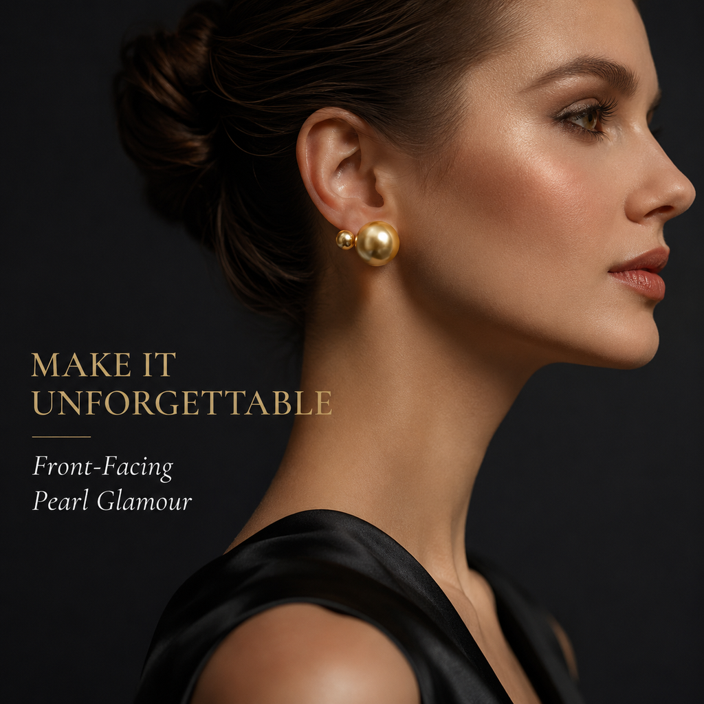 VoxorAI Boucles d’oreilles dorées classiques à double perle avec deux perles des deux côtés, Luxe discret, Mode haut de gamme, Nouveautés de niche 8 mm et 16 mm