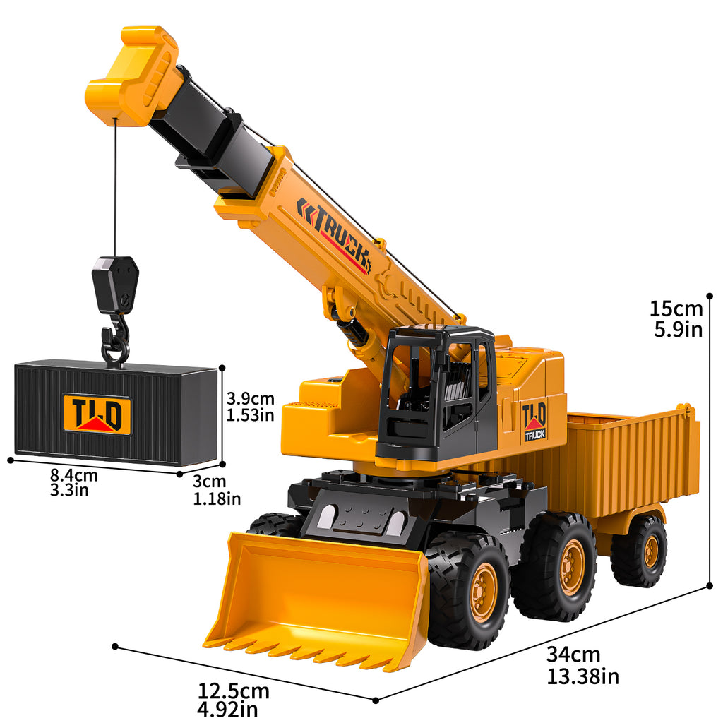 Jouet de camion grue de construction pour tout-petits, véhicule d'ingénierie 5 en 1 avec bras extensible, crochet de levage, remorque basculante et pelleteuse