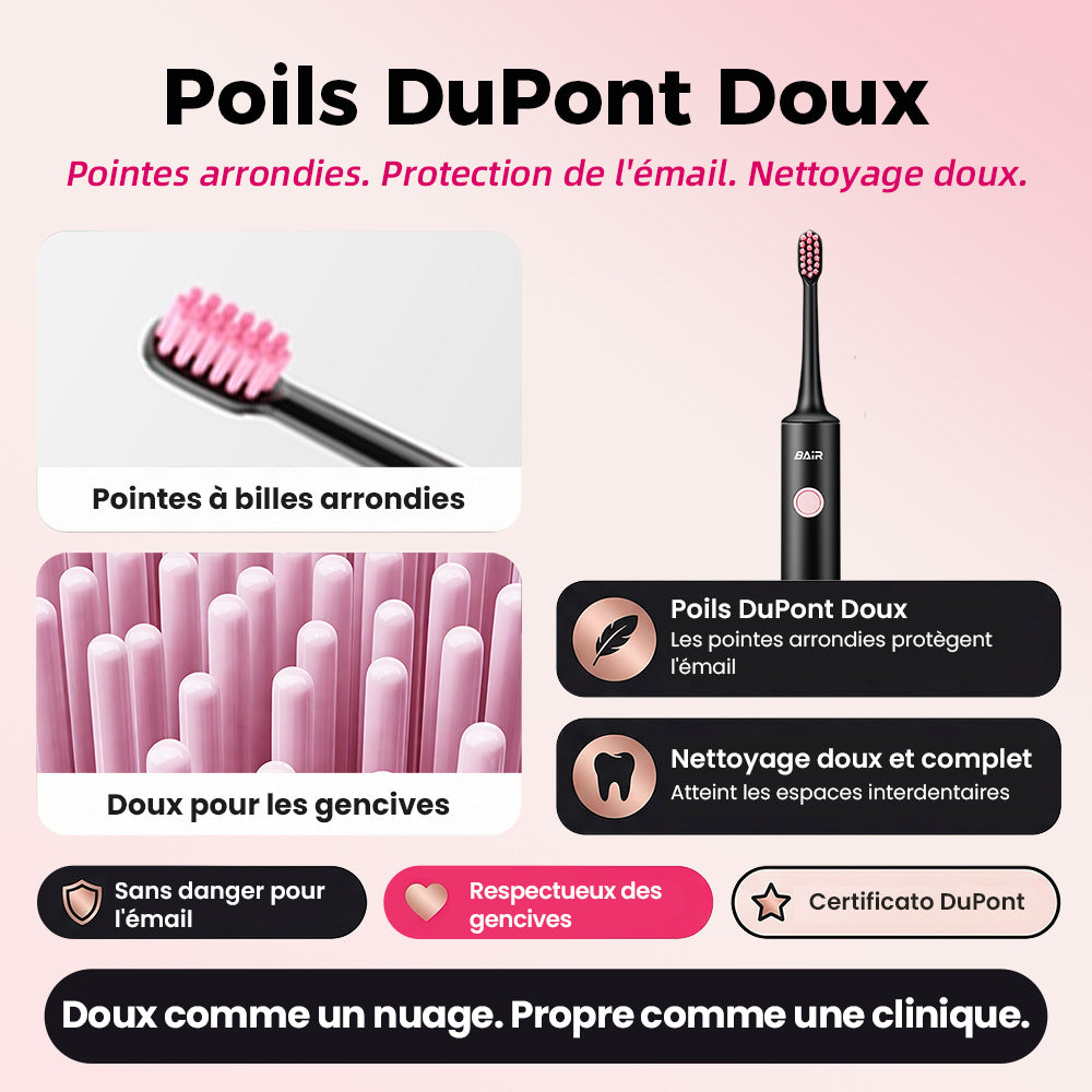 BAIR CARE Brosse à dents électrique sonique X6 - Batterie longue durée 90 jours, Rechargeable, 5 modes, Vibration haute fréquence, Étanche IPX7, Soin bucco-dentaire quotidien