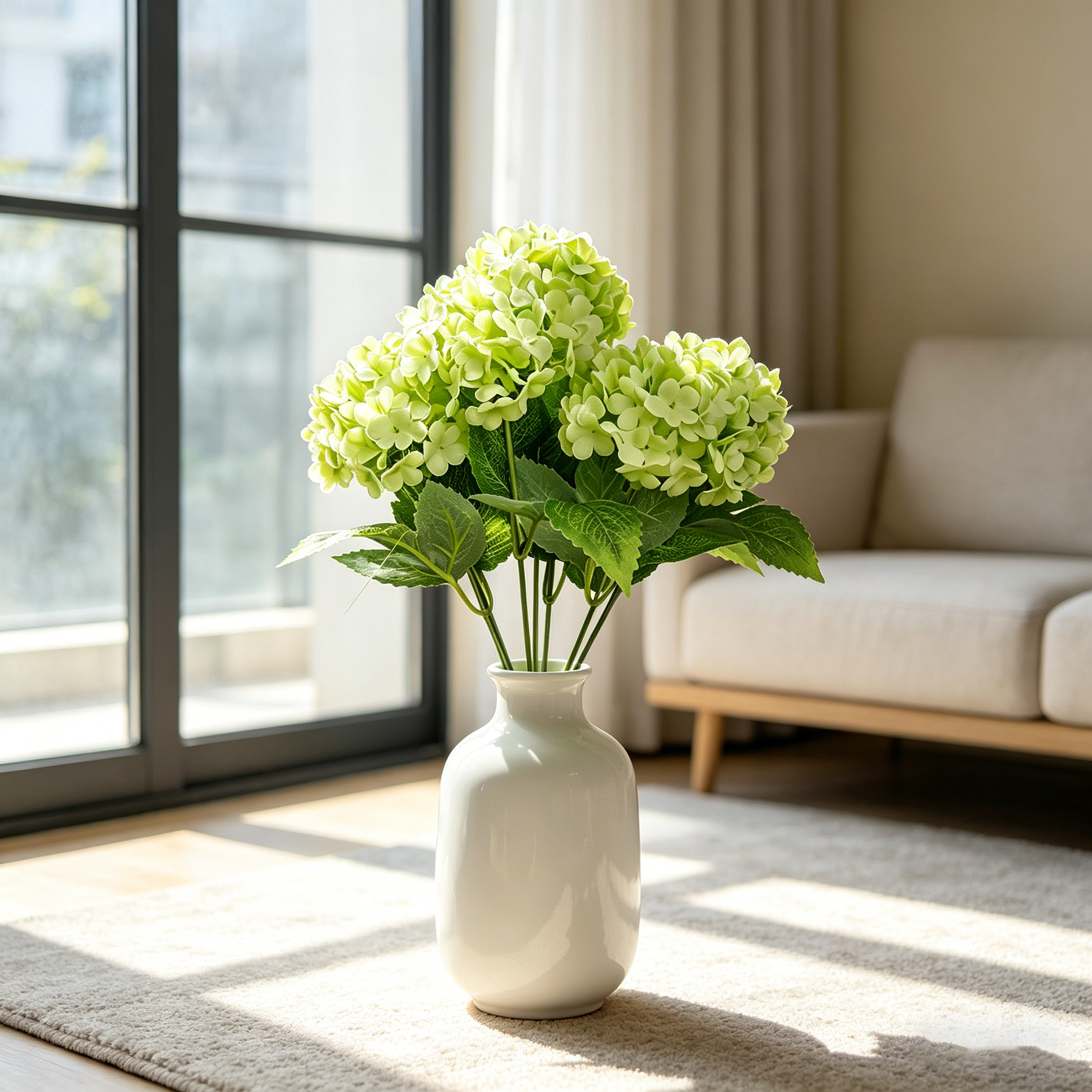 Yuejia 1 pièce fleur d’hortensia artificielle en soie à 7 têtes 13 po/33 cm pour arrangement floral salon chambre mariage, décoration florale artificielle, vert