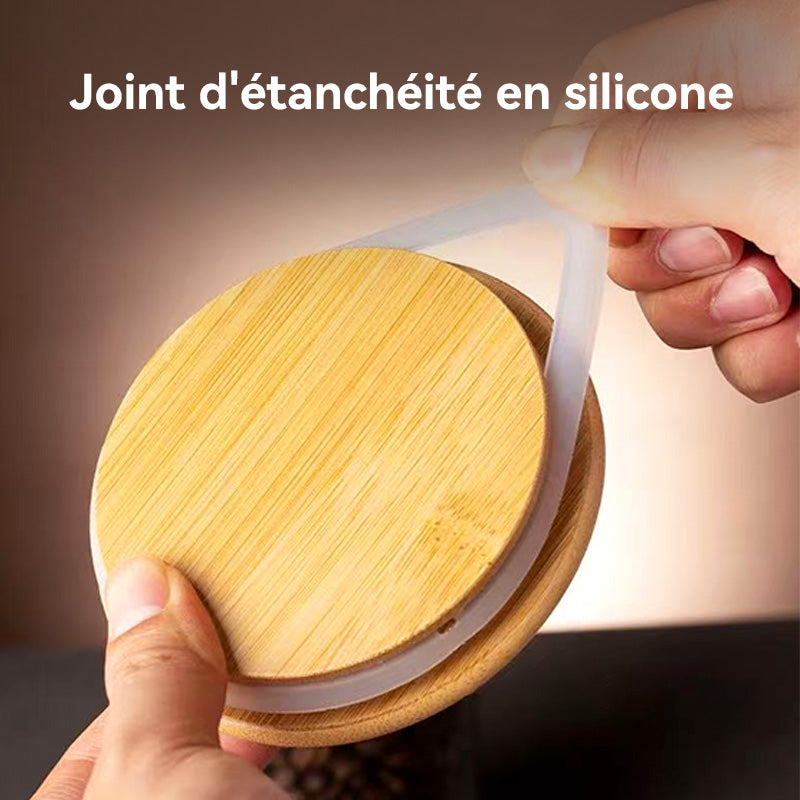 JORDAN&JUDY Lot de 7 pots de conservation alimentaire en verre hermétiques pour céréales, finition grain de bois (2178 ml*1 + 1100 ml*1 + 888 ml*1 + 800 ml*1 + 577 ml*1 + 500 ml*1 + 431 ml*1)