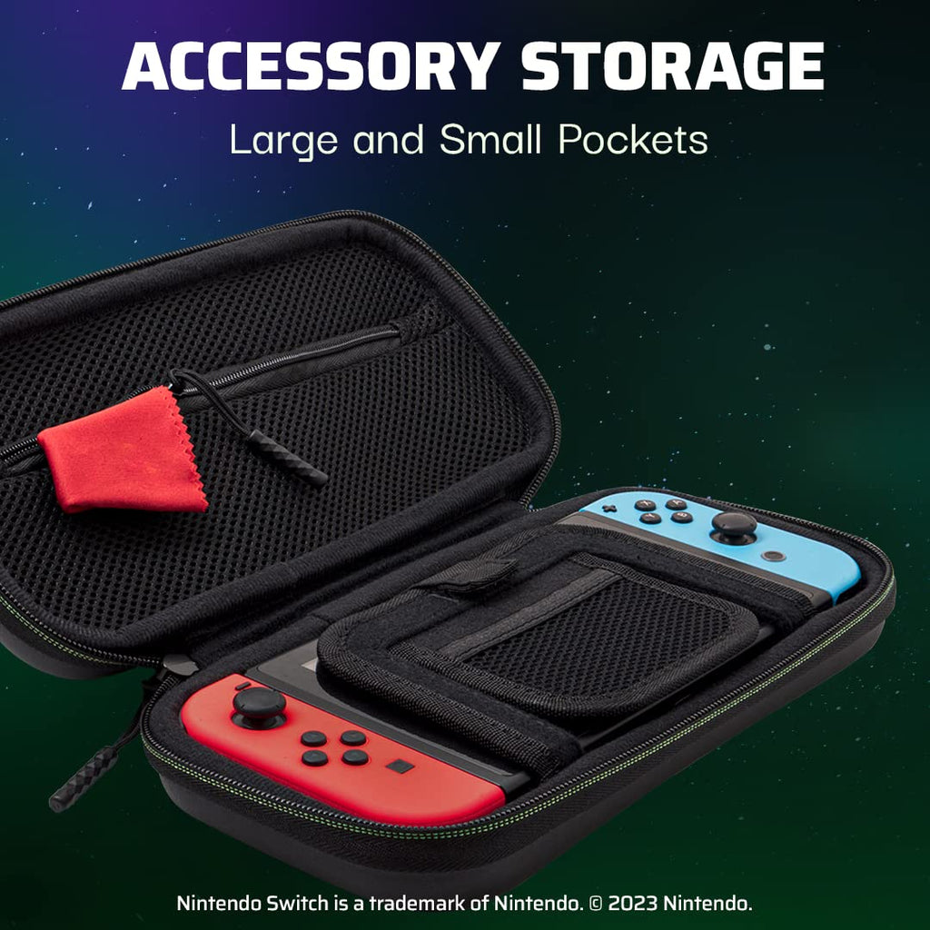 PDP Gaming 1-Up Coque de Protection Rigide pour Console Nintendo Switch, Switch Lite et OLED - Poches pour Accessoires - sous Licence Officielle - Design 3D Phosphorescent - Motif Phosphorescent