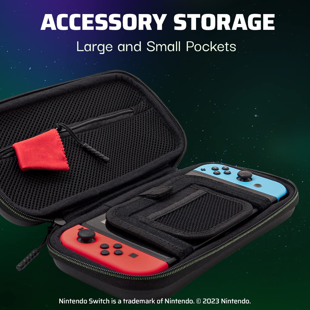 PDP Gaming 1-Up Coque de Protection Rigide pour Console Nintendo Switch, Switch Lite et OLED - Poches pour Accessoires - sous Licence Officielle - Design 3D Phosphorescent - Motif Phosphorescent