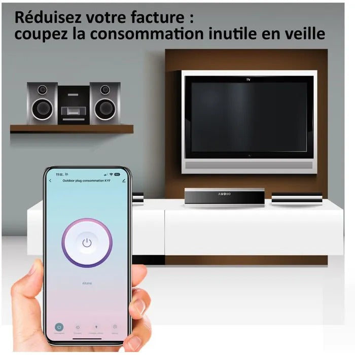 KYF Multiprise encastrée connectée Wi‑Fi pour l'intérieur avec compteur d'énergie et ports USB/USB‑C