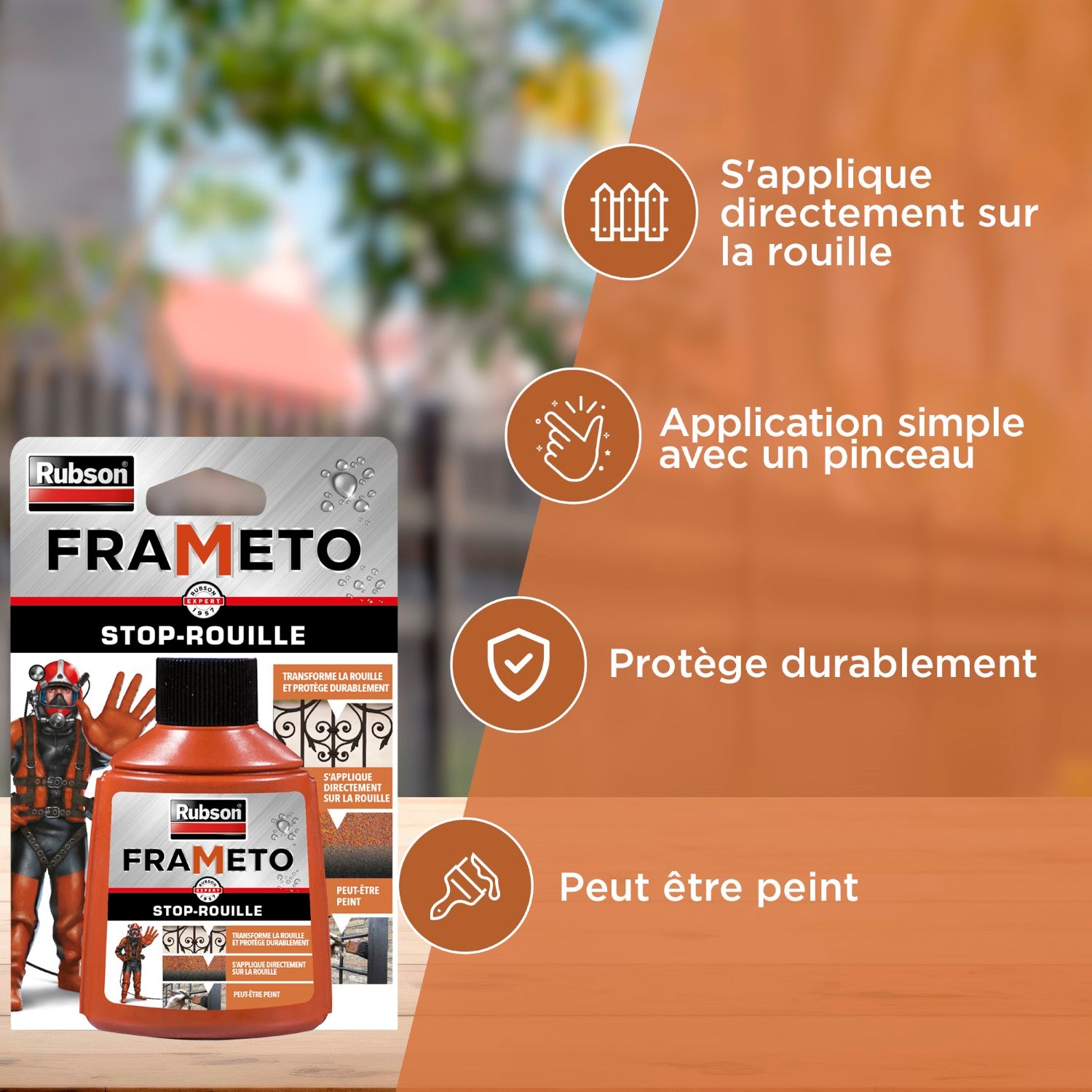 Rubson Frameto Stop-Rouille, Traitement antirouille pour intérieur et extérieur, Convertisseur de rouille à effet immédiat, peut être peint, coloris noir, 90 ml