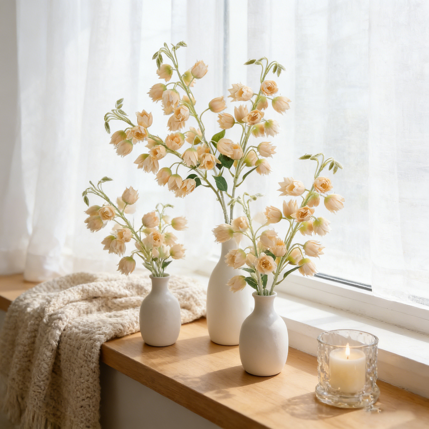 Yuejia 3 pcs 33 in/84 cm fleur en soie campanule artificielle plantes fausses d'extérieur fleur en fausse soie