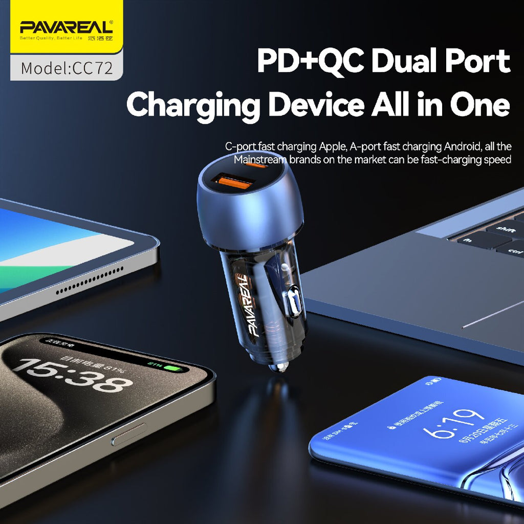 PAVAREAL CC72 Chargeur de voiture PD 20 W + 100 W, Compatible avec la charge rapide des séries iPad, Samsung, iPhone