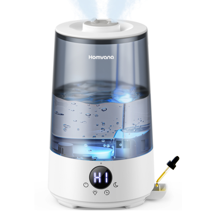 Homvana Humidificateur 3,6 L H101, Gris - Remplissage par le haut, Technologie de pulvérisation silencieuse, Brume fraîche 360°, Autonomie 34 h, Silencieux 16 dB, Sans BPA