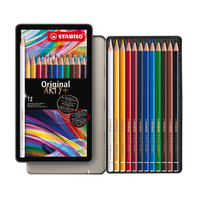 STABILO Coffret en métal original haut de gamme de 12 crayons de couleur