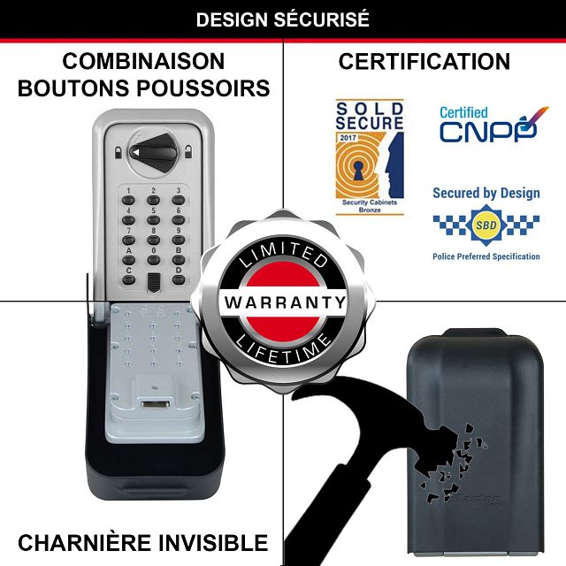 Master Lock Boîte à clés XL approuvée par la police, murale, 103 x 173 x 75 mm, pour usage extérieur, pour la maison, le bureau, les industries et les véhicules