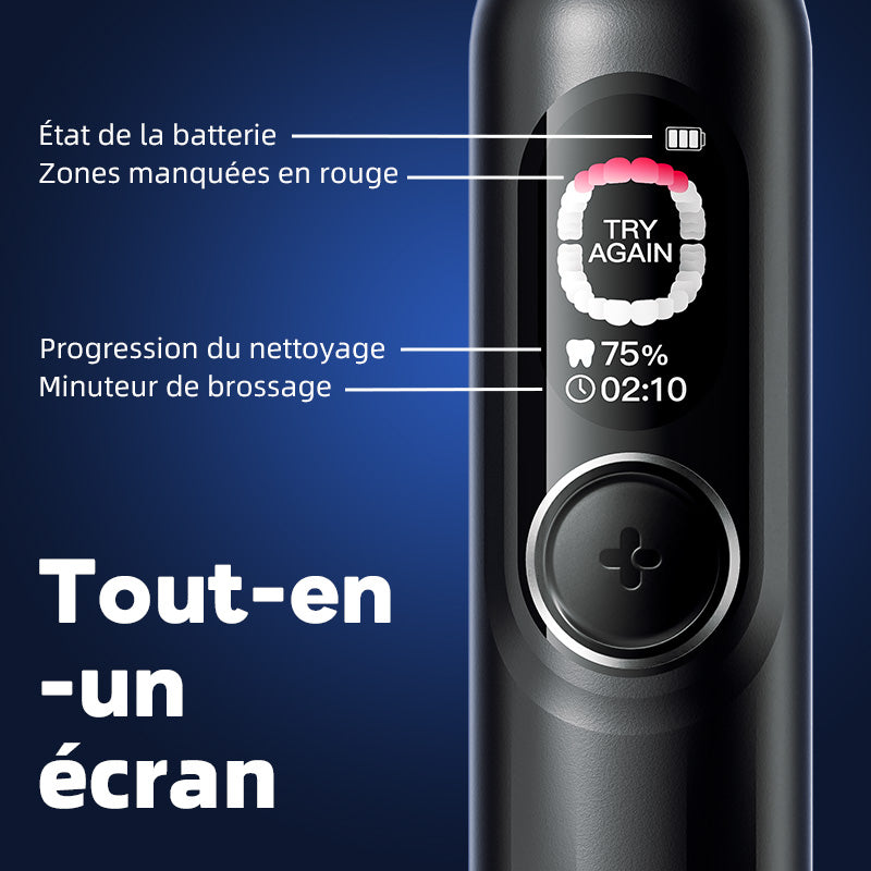 SAKYPRORAL G5S Brosse à dents électrique intelligente avec écran, minuterie et étui de rangement - Noir