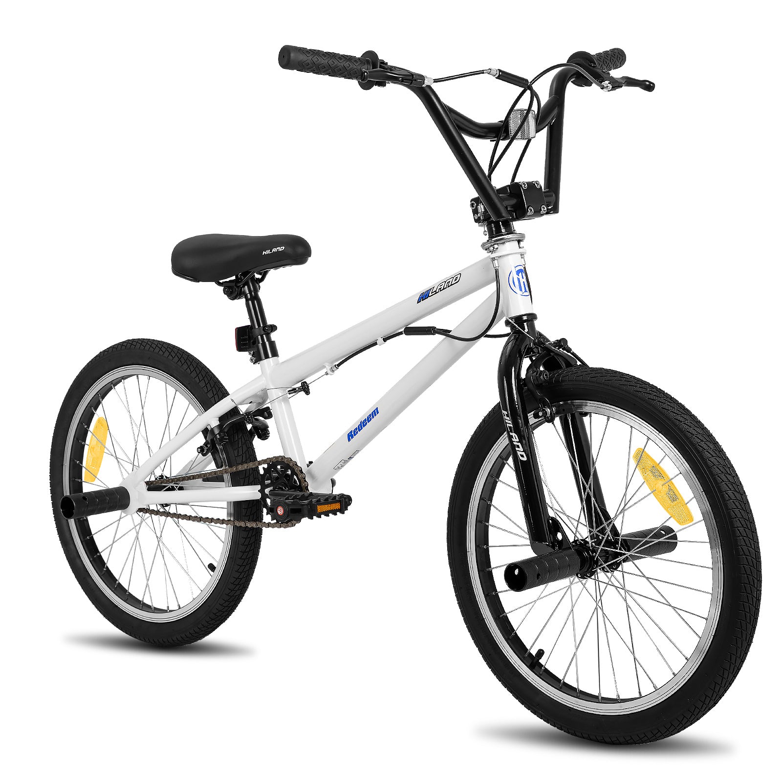 Hiland Redeem Vélo BMX 20" Pour enfants et adolescents Freestyle Débutant à avancé Avec rotor 360 degrés et 4 repose-pieds Blanc
