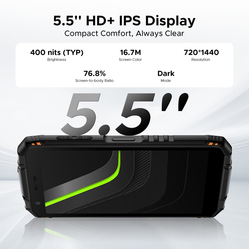 DOOGEE Fire 3 Pro Smartphone Rugged Android 15 IA, 16 Go + 128 Go / 2 To Octa-Core, 8350 mAh / 18 W, 5,5" HD+ IPS, 4G Double SIM, 16 MP / Widevine L1 / Prise Jack 3,5 mm / Face ID / OTG / NFC