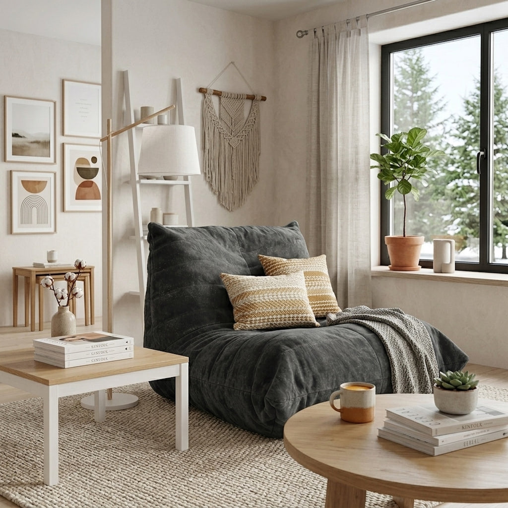 URBAN MEUBLE Série de chaises poufs en chenille Canapé paresseux Gris foncé 90x100x80 cm