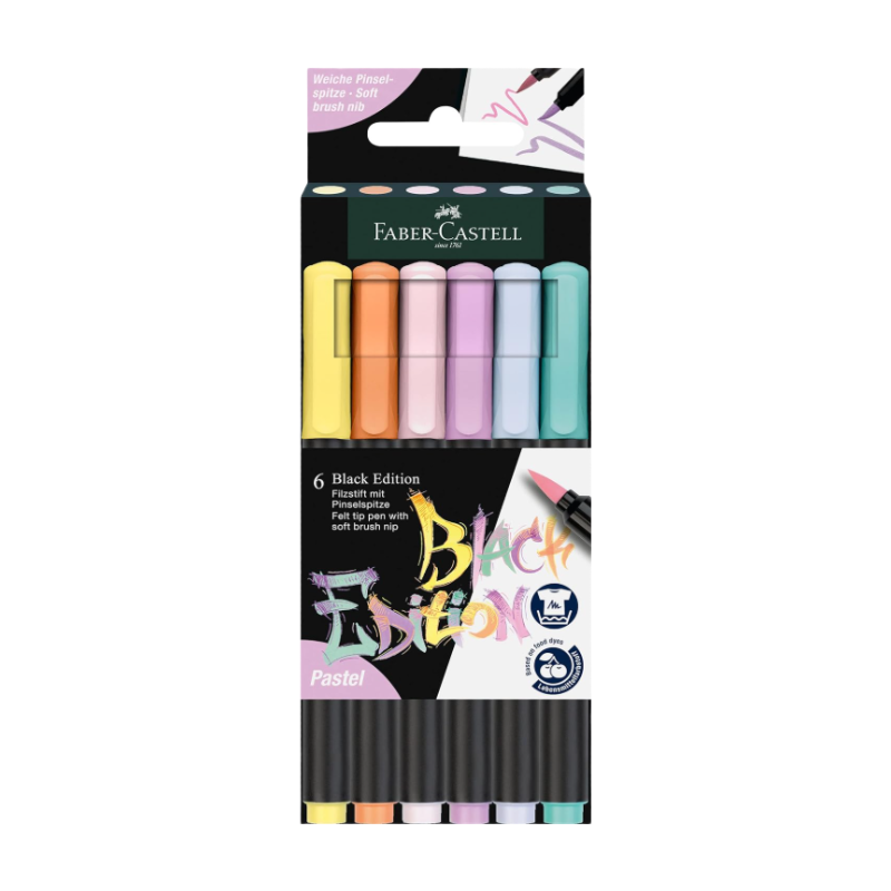 FABER-CASTELL Black Edition Lot de 6 feutres pastel avec pointe pinceau