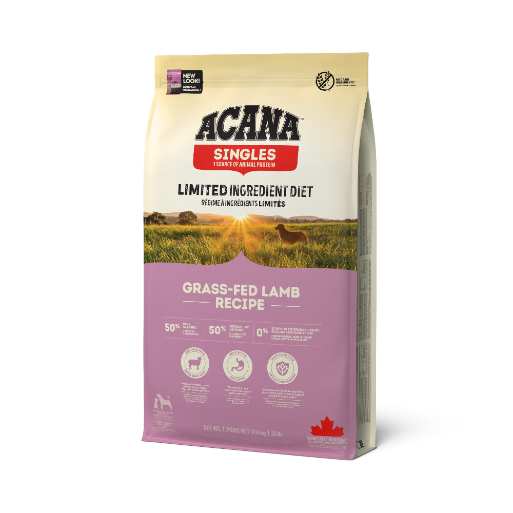 ACANA Série Singles aliment pour chien à l'agneau nourri à l'herbe, sac 11,4 kg (poulet, abats et cartilage)