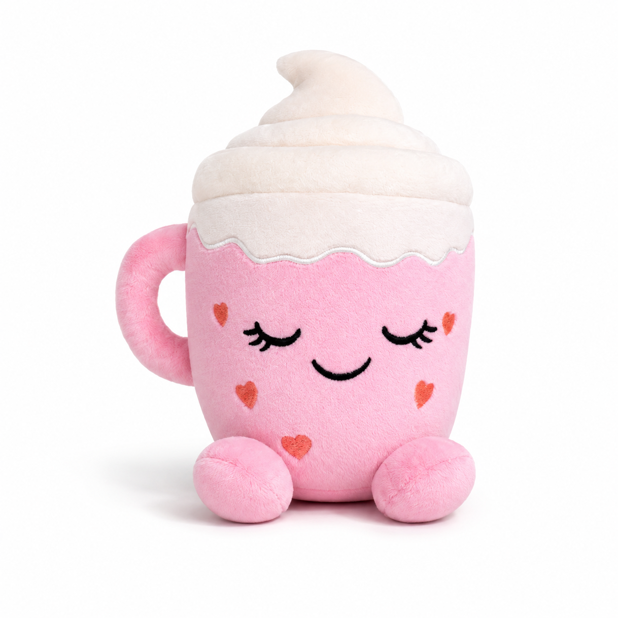 Flooffees Mug en peluche rose de Londres – Jouet en peluche mignon et doux avec nappage à la crème fouettée, 25 cm, compagnon de bureau câlin, décoration pour chambre et cadeau pour enfants