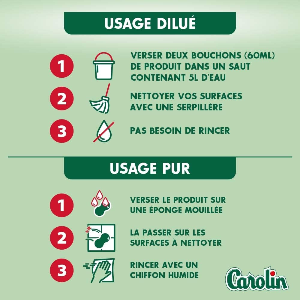 Carolin Nettoyant Multi-Surfaces aux Huiles Essentielles, Sans Rinçage, Pivoine & Musc Blanc, 1 L
