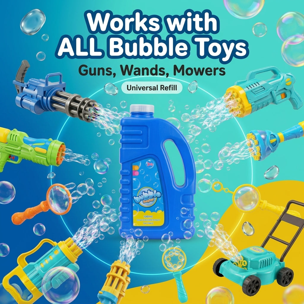 1000 ml Liquide à Bulles Concentré Recharge Universelle - Solution à Bulles Haute Capacité et Rendement Non Toxique Parfaite pour Pistolets à Bulles, Baguettes à Bulles Géantes