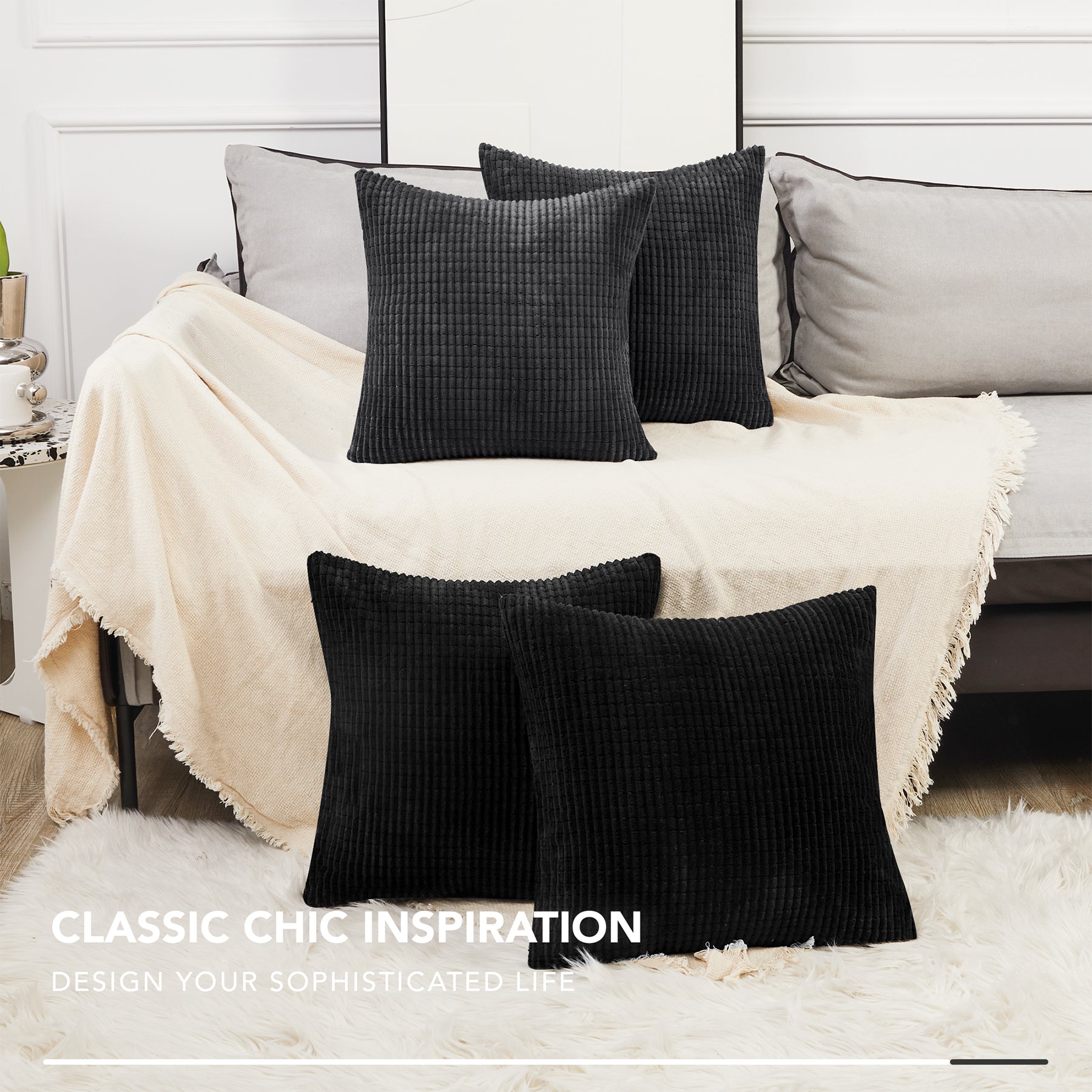 Deconovo Housse en velours couleur noire 50 x 50 cm - 1 pièce