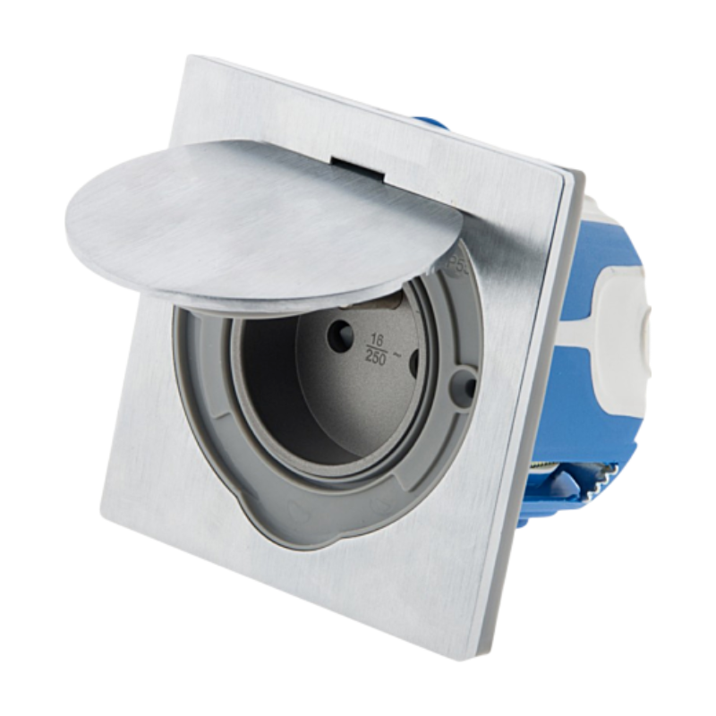 Zenitech Prise de sol 16 A, 2 pôles + terre - Finition en aluminium brossé - Indice IP55 - Monoprise